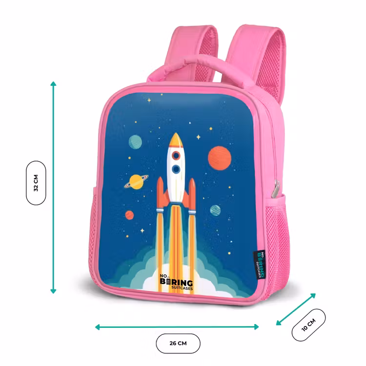 Raket - Planeet - Sterren - Veelkleurig Kinderrugzak - Roze middel -productfoto_formaten