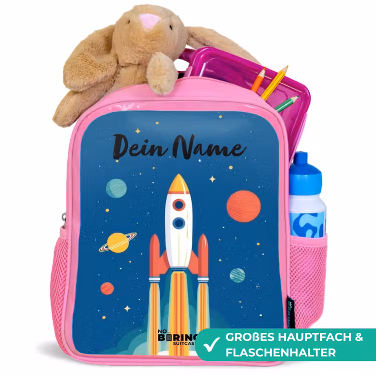 Raket - Planeet - Sterren - Veelkleurig Kinderrugzak - Roze middel -inhoud_DE