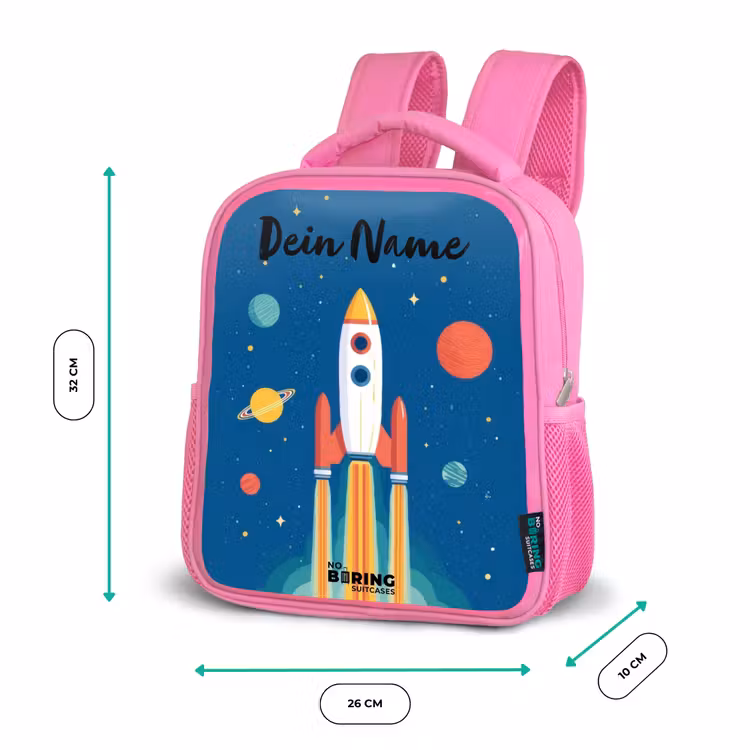Raket - Planeet - Sterren - Veelkleurig Kinderrugzak - Roze middel -productfoto_formaten