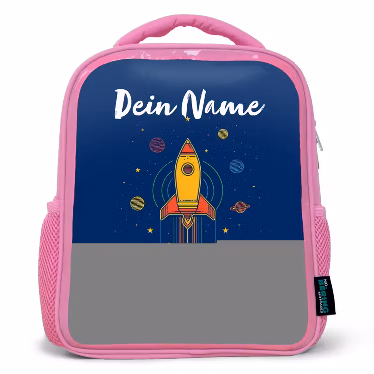 Raket - Planeten - Sterren Kinderrugzak - Roze middel -3d