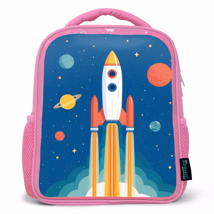 Raket - Planeten - Ruimte Kinderrugzak - Roze middel -3d