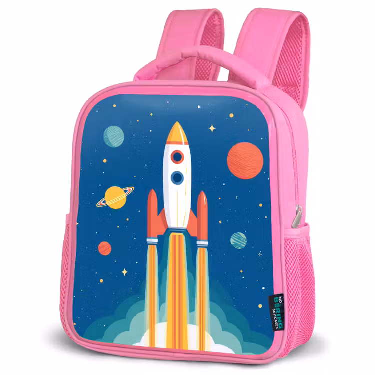 Raket - Planeten - Ruimte Kinderrugzak - Roze middel -schuin