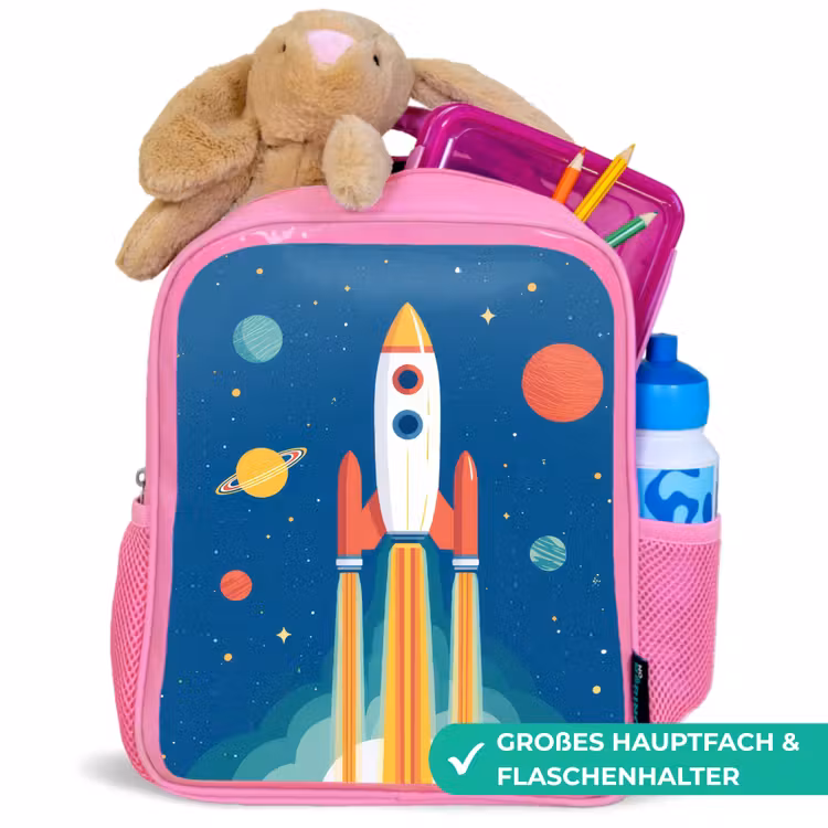 Raket - Planeten - Ruimte Kinderrugzak - Roze middel -inhoud_DE