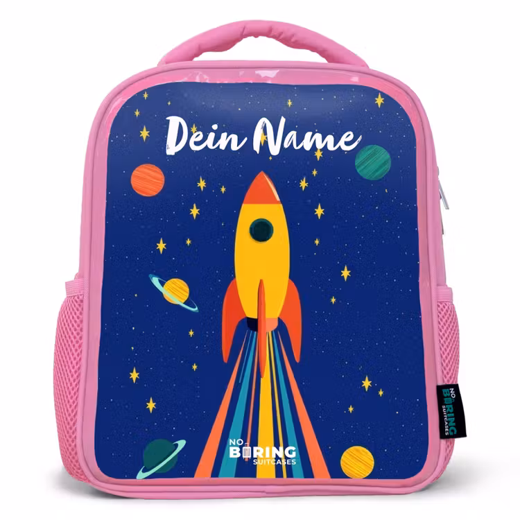 Raket - Sterren - Planeet - Ruimte Kinderrugzak - Roze middel -3d