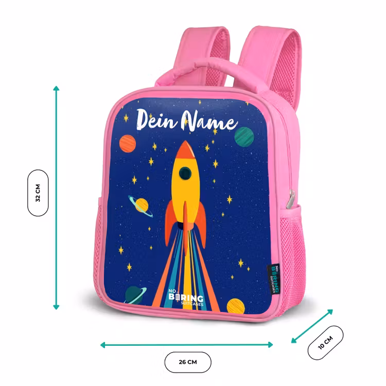 Raket - Sterren - Planeet - Ruimte Kinderrugzak - Roze middel -productfoto_formaten