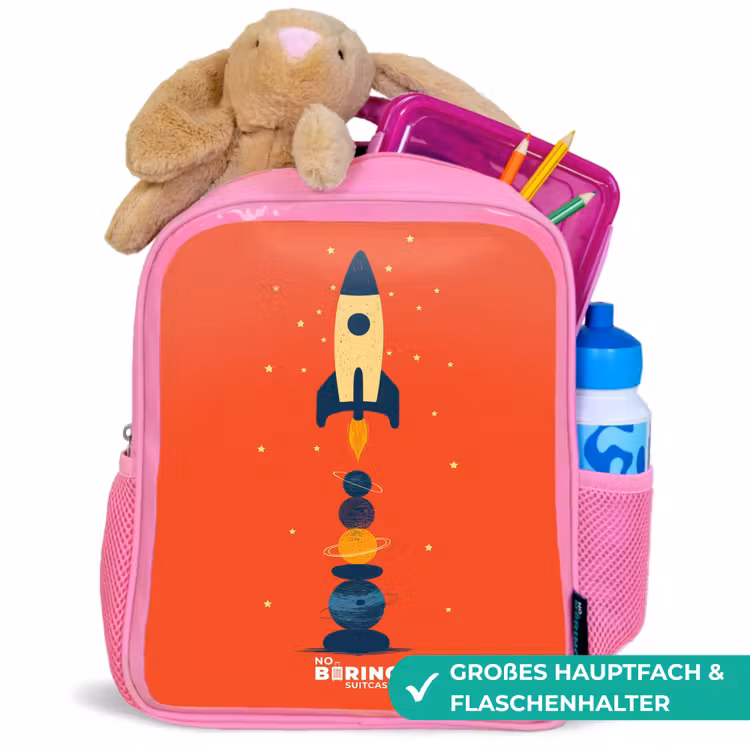 Raket - Sterren - Planeten Kinderrugzak - Roze middel -inhoud_DE