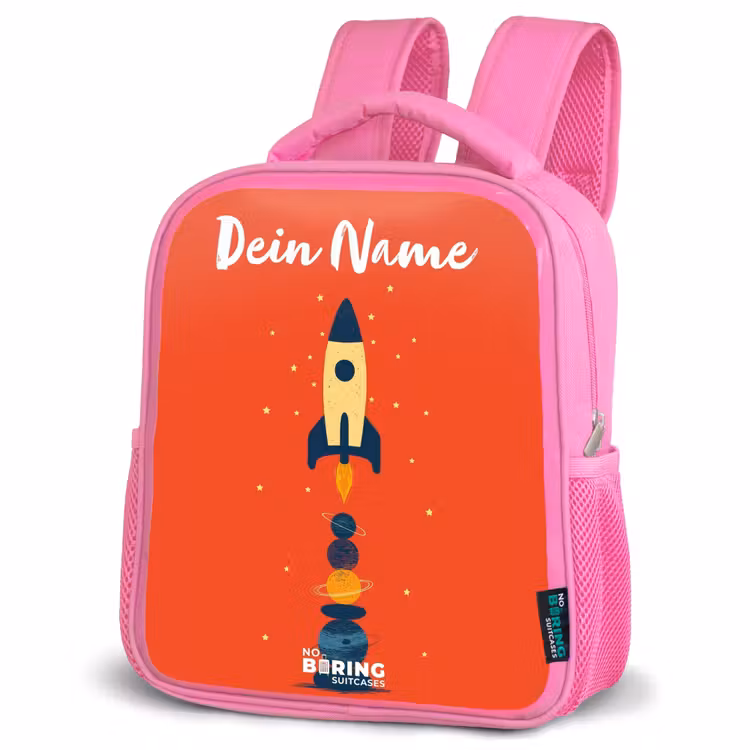 Raket - Sterren - Planeten Kinderrugzak - Roze middel -schuin