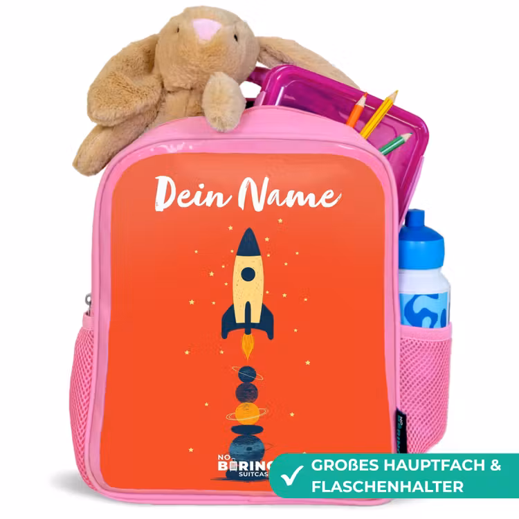 Raket - Sterren - Planeten Kinderrugzak - Roze middel -inhoud_DE