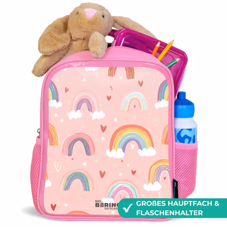 Regenbogen op een roze achtergrond Kinderrugzak - Roze middel -inhoud_DE