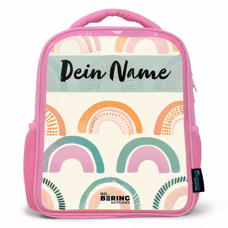 Regenboog - Pastel - Patroon Kinderrugzak - Roze middel -3d