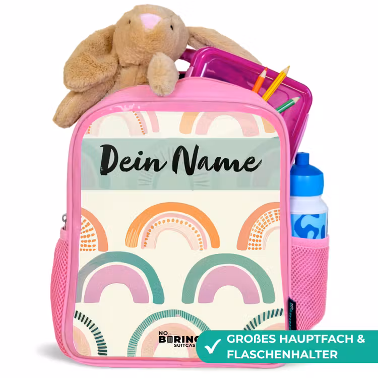 Regenboog - Pastel - Patroon Kinderrugzak - Roze middel -inhoud_DE