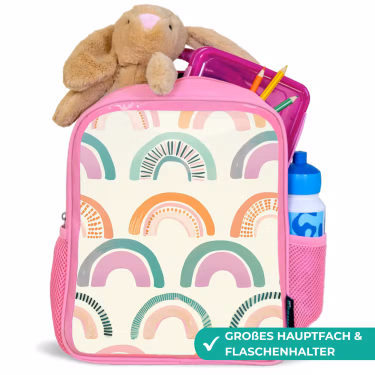 Regenboog - Pastel - Patroon Kinderrugzak - Roze middel -inhoud_DE