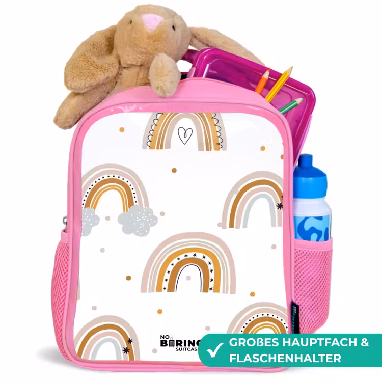 Regenbogen patroon in zachte kleuren Kinderrugzak - Roze middel -inhoud_DE