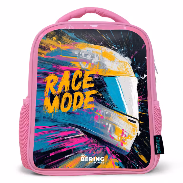 Racehelm - Verfspatten - Penseelstreken - Race mode Kinderrugzak - Roze middel -3d