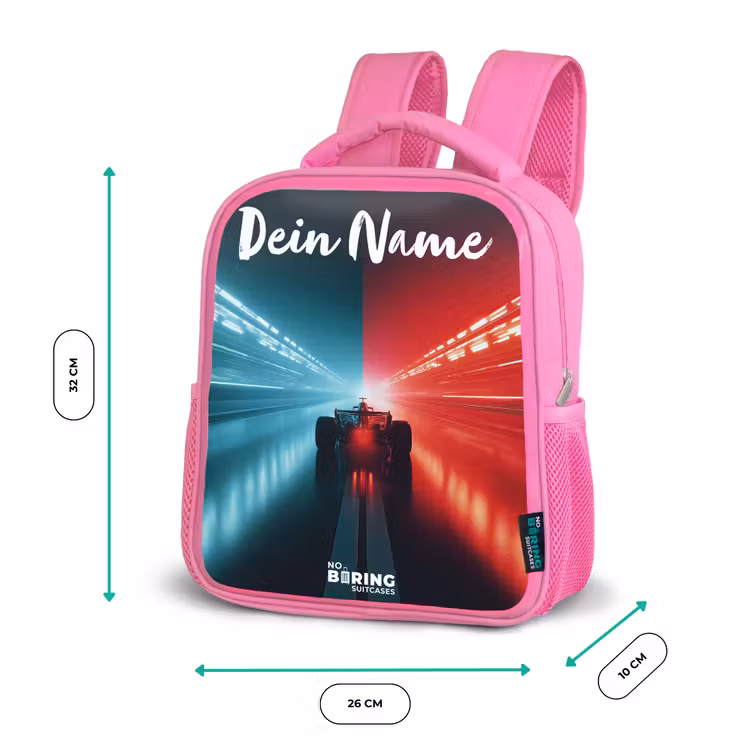 Raceauto - Verlichting - Neon - Rood Kinderrugzak - Roze middel -productfoto_formaten