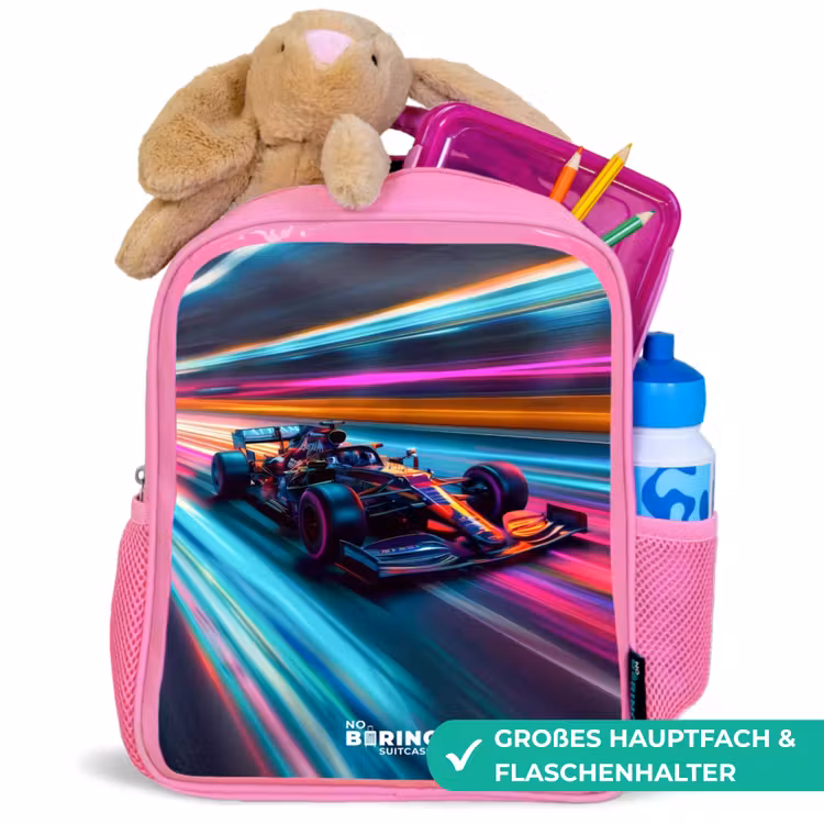 Raceauto met kleurrijke lichtsporen Kinderrugzak - Roze middel -inhoud_DE