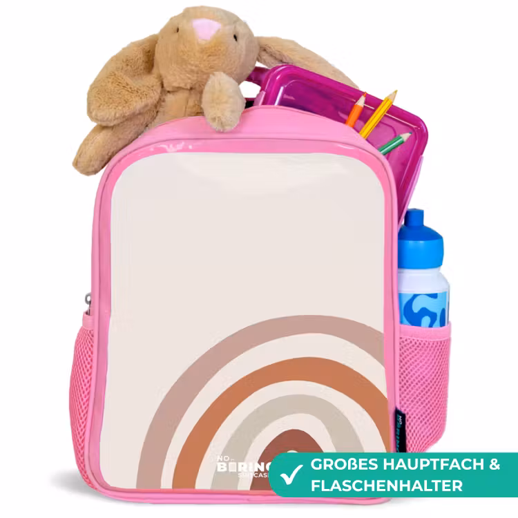 Ruwe regenboog naturel Kinderrugzak - Roze middel -inhoud_DE