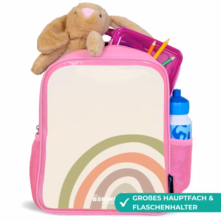Ruwe regenboog pastel Kinderrugzak - Roze middel -inhoud_DE