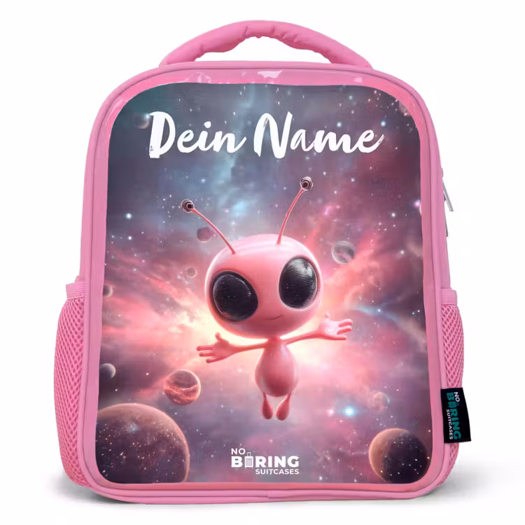 Roze Alien in Sterrennevel Kinderrugzak - Roze middel -3d