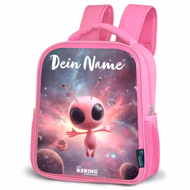 Roze Alien in Sterrennevel Kinderrugzak - Roze middel -schuin