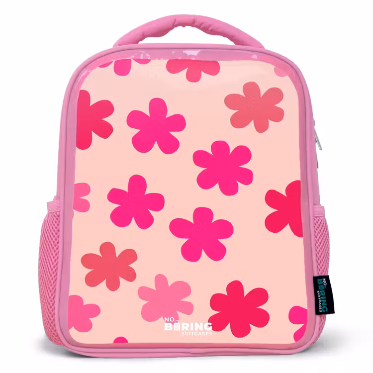 Roze bloemen Kinderrugzak - Roze middel -3d