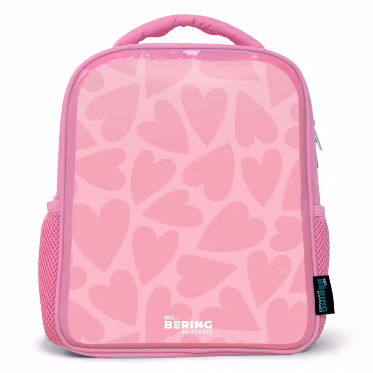 Roze hartjes patroon Kinderrugzak - Roze middel -3d