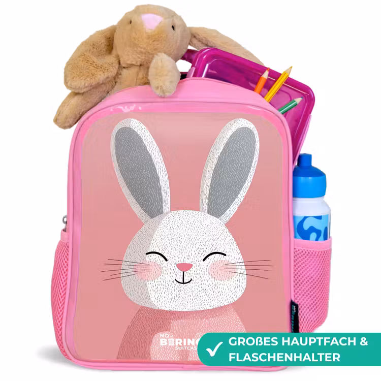 Roze - Konijn - Glimlach - Illustratie Kinderrugzak - Roze middel -inhoud_DE