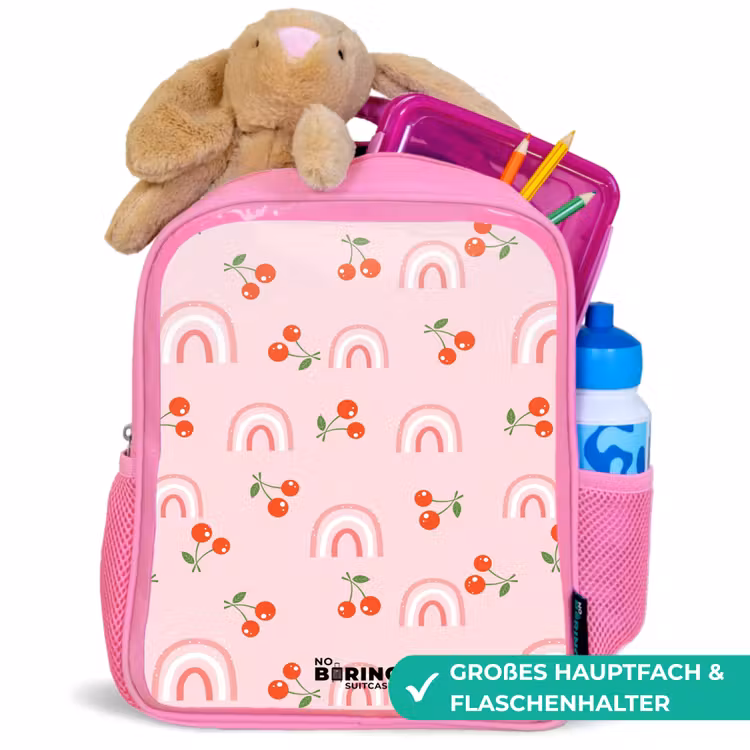 Roze met regenboog en kersen patroon Kinderrugzak - Roze middel -inhoud_DE