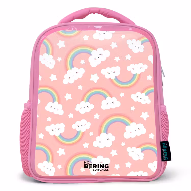 Roze met regenboog patroon Kinderrugzak - Roze middel -3d