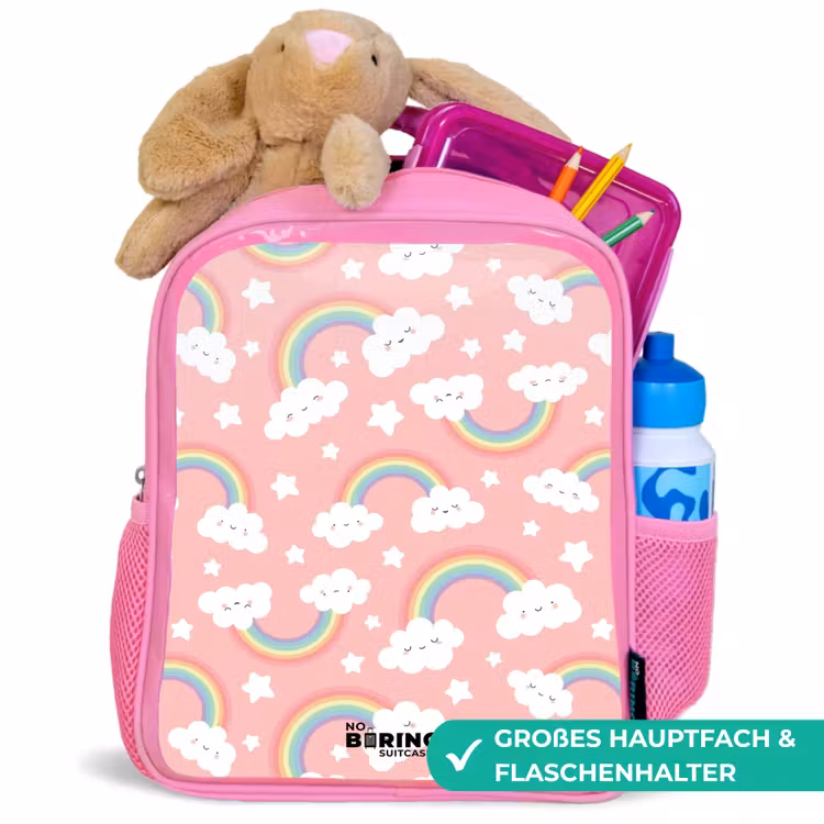 Roze met regenboog patroon Kinderrugzak - Roze middel -inhoud_DE