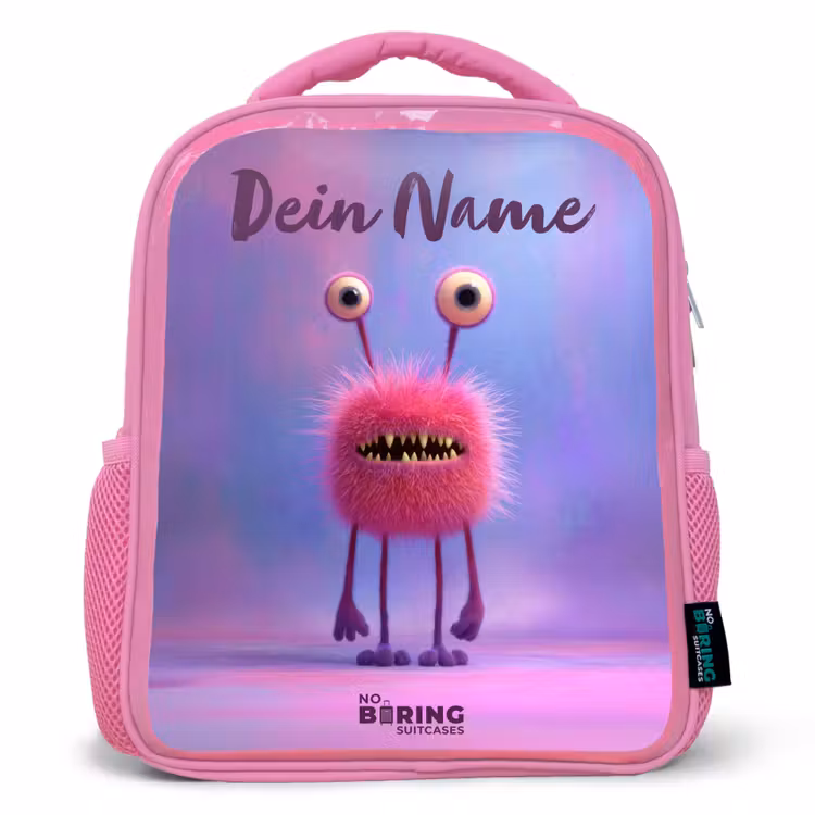 Roze harig monster met grote ogen Kinderrugzak - Roze middel -3d