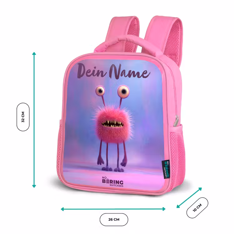 Roze harig monster met grote ogen Kinderrugzak - Roze middel -productfoto_formaten