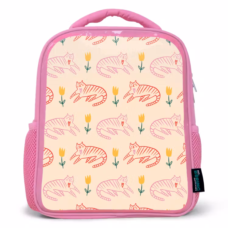 Rood - Roze - Katten - Bloemen Kinderrugzak - Roze middel 863 -3d