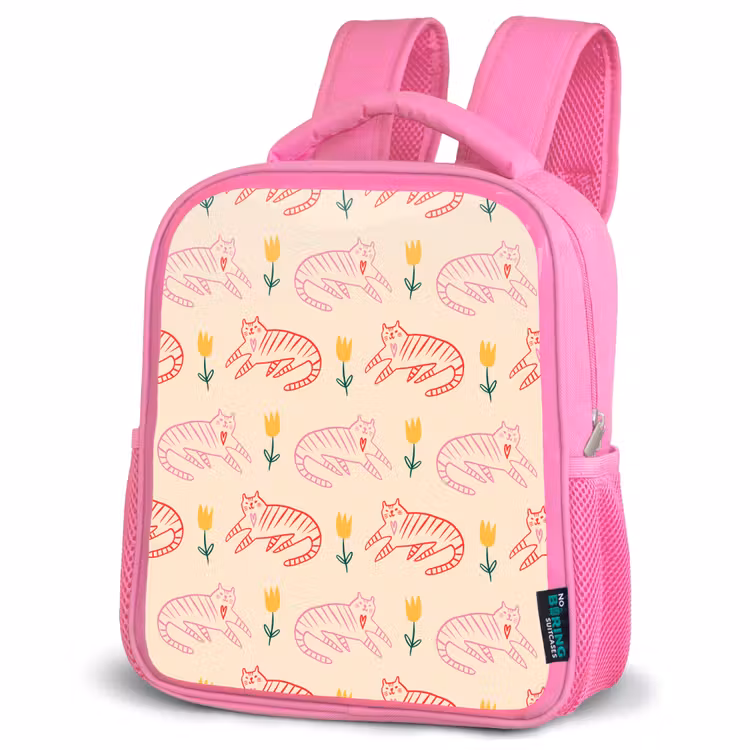 Rood - Roze - Katten - Bloemen Kinderrugzak - Roze middel 863 -schuin
