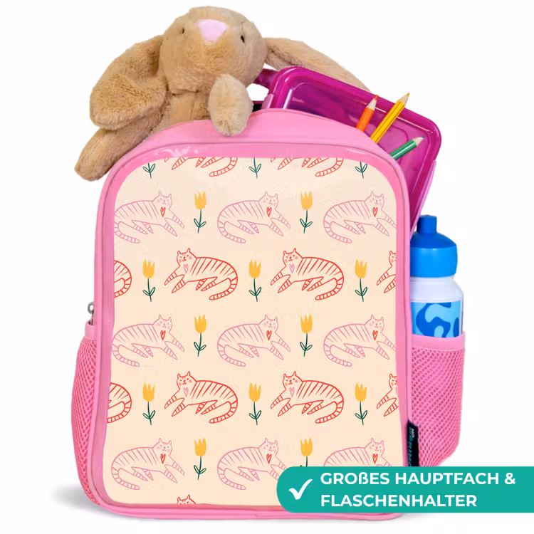 Rood - Roze - Katten - Bloemen Kinderrugzak - Roze middel 863 -inhoud_DE