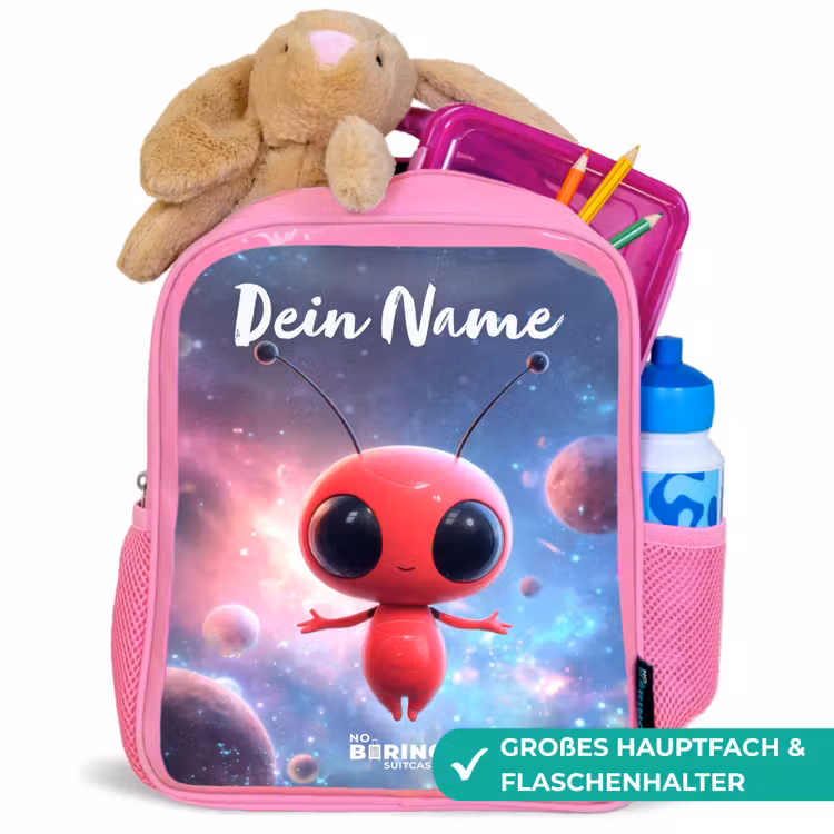 Rood Ruimtewezen in Kosmische Dans Kinderrugzak - Roze middel -inhoud_DE