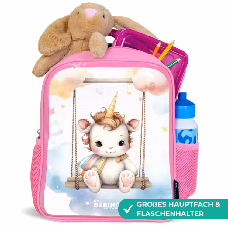 Schommelende baby eenhoorn Kinderrugzak - Roze middel -inhoud_DE