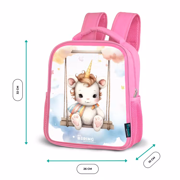 Schommelende baby eenhoorn Kinderrugzak - Roze middel -productfoto_formaten