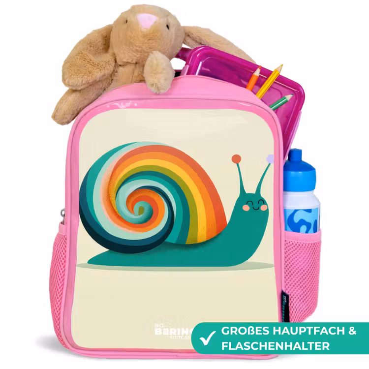 Slak - Regenboog - Kleurrijk Kinderrugzak - Roze middel -inhoud_DE