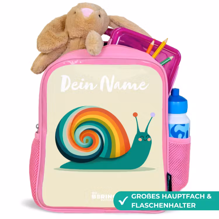 Slak - Regenboog - Kleurrijk Kinderrugzak - Roze middel -inhoud_DE