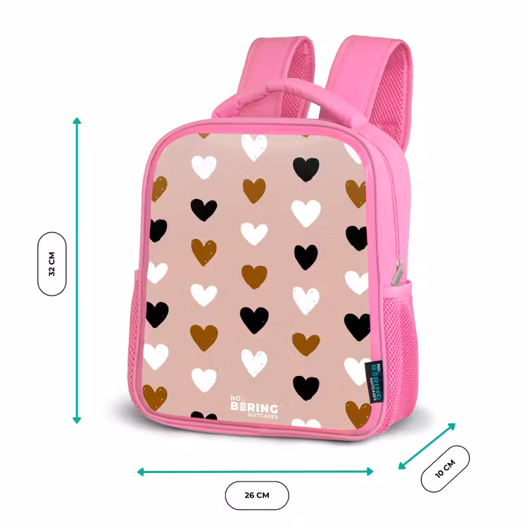 Zwart, wit en bruin hartjespatroon op oudroze achtergrond Kinderrugzak - Roze middel -productfoto_formaten