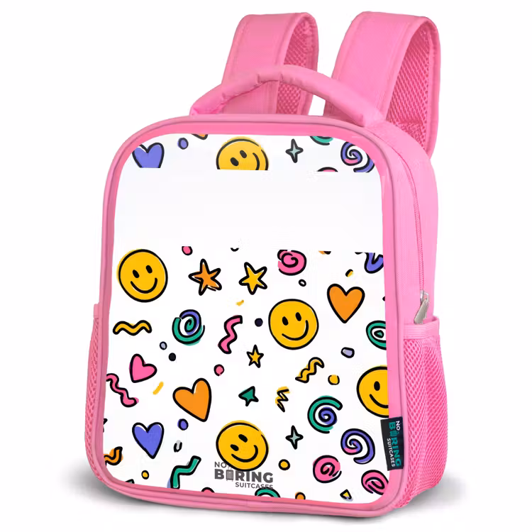 Smiley - Hartje - Ster Kinderrugzak - Roze middel -schuin