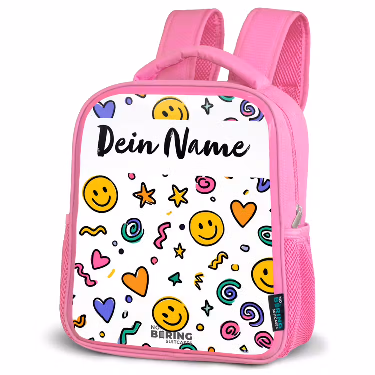 Smiley - Herz - Stern Kinderrugzak - Roze middel -schuin