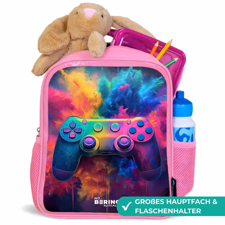 Game - Controller - Kleurrijk - Explosie Kinderrugzak - Roze middel -inhoud_DE