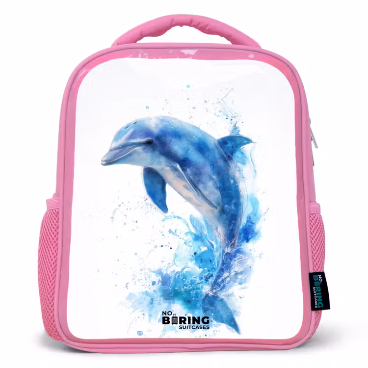 Springende blauwe dolfijn Kinderrugzak - Roze middel -3d
