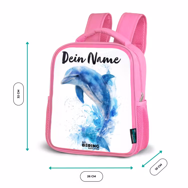 Springende blauwe dolfijn Kinderrugzak - Roze middel -productfoto_formaten