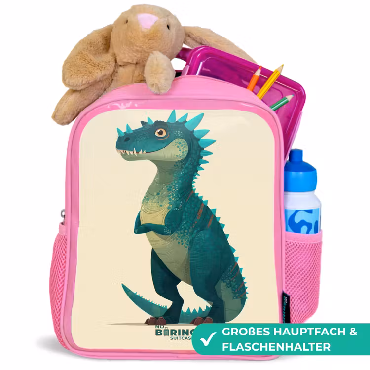 Spiky dino met vriendelijke blik Kinderrugzak - Roze middel -inhoud_DE