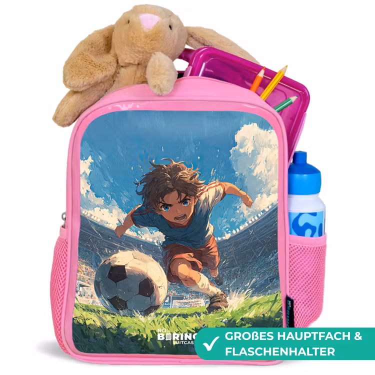Stadion - Voetbal - Jongen Kinderrugzak - Roze middel -inhoud_DE