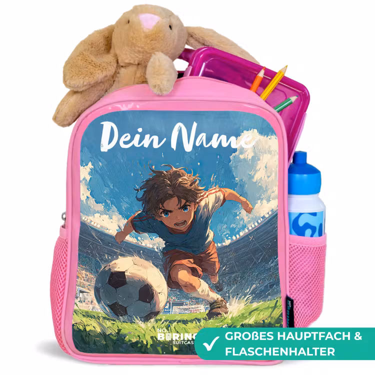 Stadion - Voetbal - Jongen Kinderrugzak - Roze middel -inhoud_DE