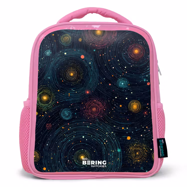 Sterren - Planeten - Kleurrijk Kinderrugzak - Roze middel -3d